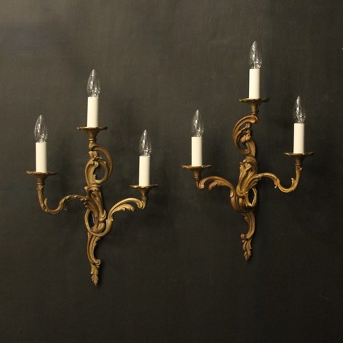 French Pair Of Gilded Bronze Antique Wall Lights