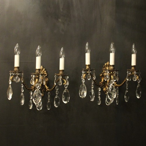 French Pair Triple Arm Antique Wall Lights