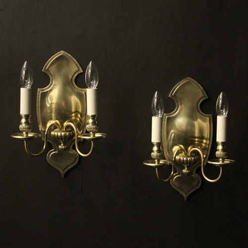 English Pair Of Brass Antique Wall Lights