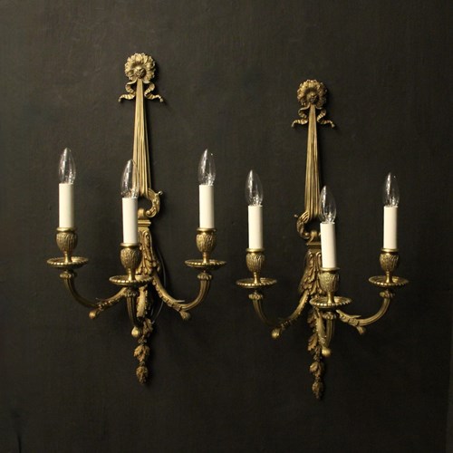French Pair Of Bronze Antique Wall Sconces