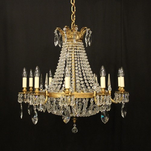 French Gilded 15 Light Tent & Waterfall Chandelier