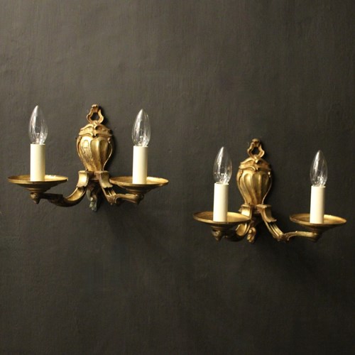 French Pair Of Gilded Bronze Antique Wall Lights