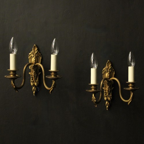 French Pair Of Gilded Brass Antique Wall Lights