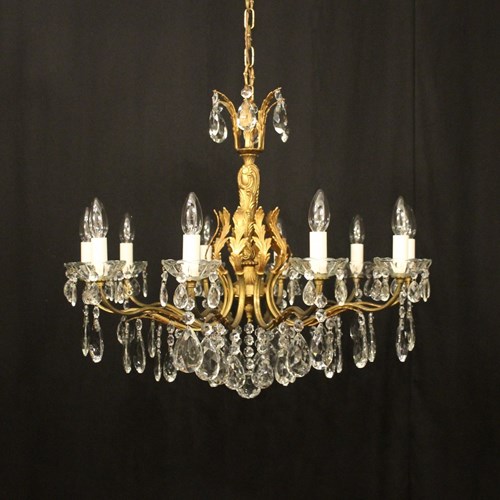 French Gilded & Crystal 10 Light Chandelier