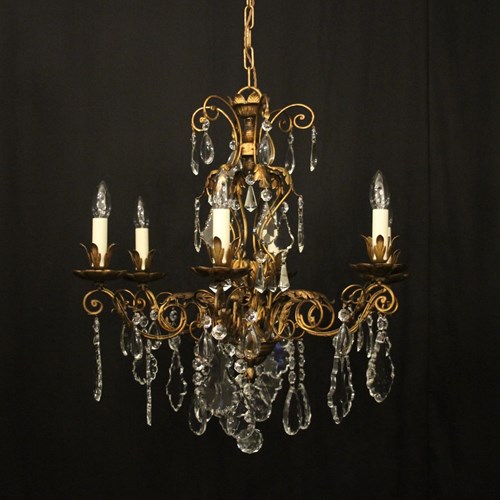 French Toleware & Crystal 6 Light Chandelier