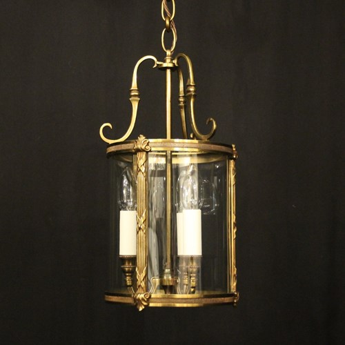 French Gilded Triple Light Convex Hall Lantern