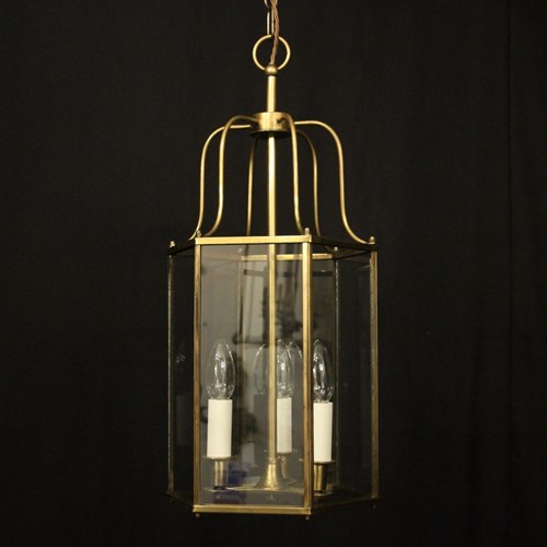 English Triple Light Gilded Hall Lantern