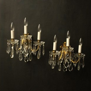 French Pair Triple Arm Antique Wall...