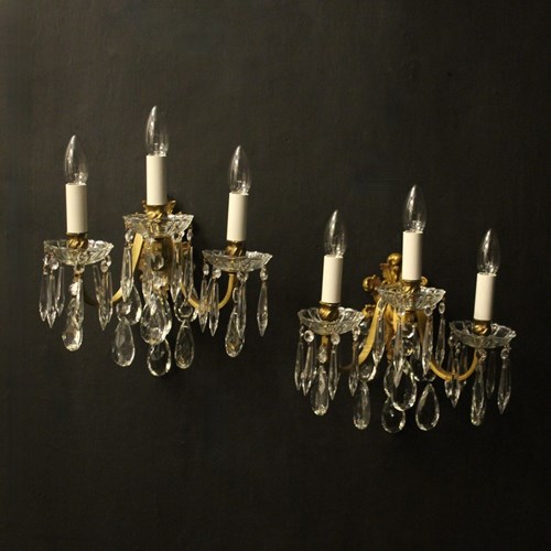 French Pair Triple Arm Antique Wall Lights