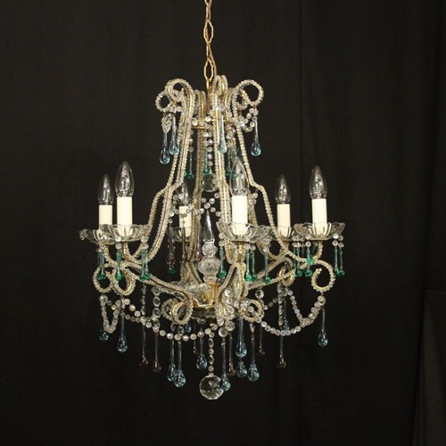 French Gilded Crystal 6 Light Chandelier