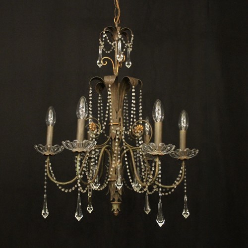 French Toleware Six Light Antique Chandelier