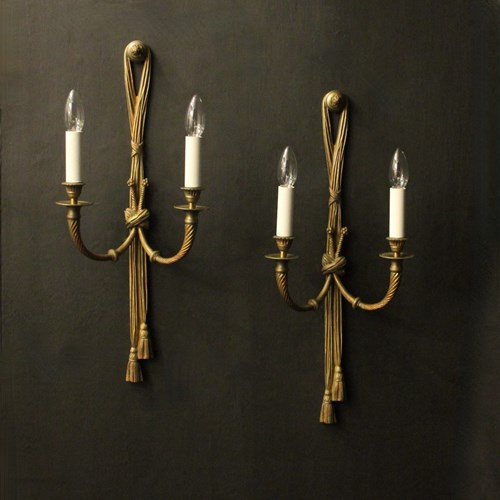 French Pair Of Bronze Twin Arm Rope Wall Lights