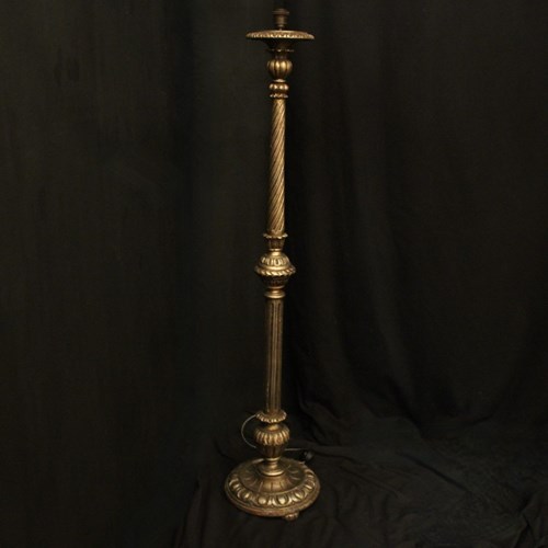 French Silver Giltwood Antique Standard Lamp
