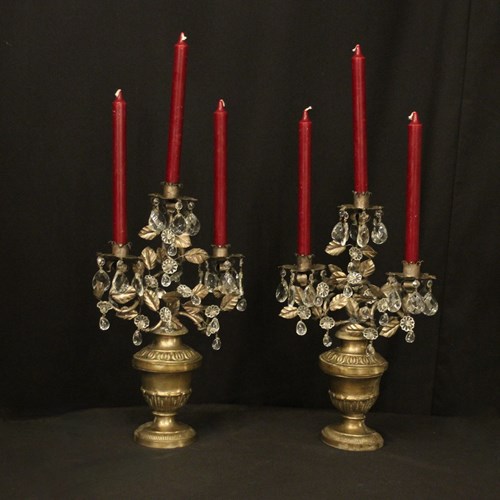 Italian Genoa Triple Arm Antique Candelabras