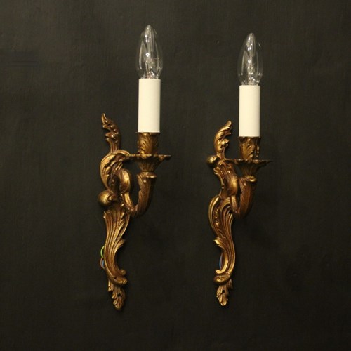 French Pair Of Gilded Single Arm Wall Lights