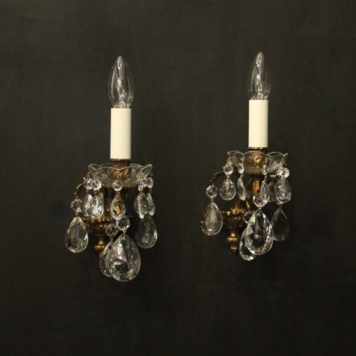 French Gilded & Crystal Single Arm Wall Lights
