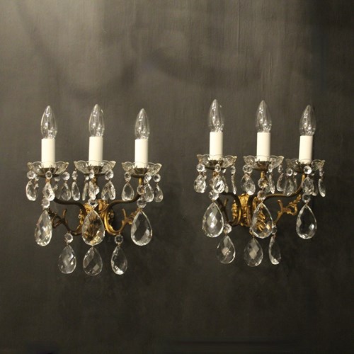 French Pair Triple Arm Antique Wall Lights