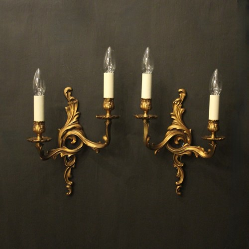 French Pair Of Gilded Brass Antique Wall Lights