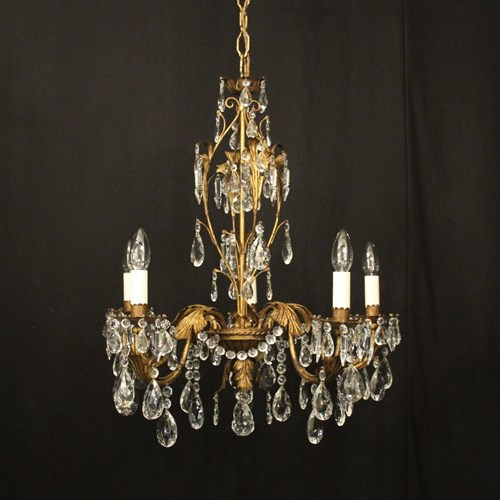 French Toleware & Crystal 5 Light Chandelier