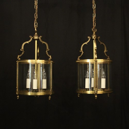 French Pair Of Gilded Bronze Antique Lanterns