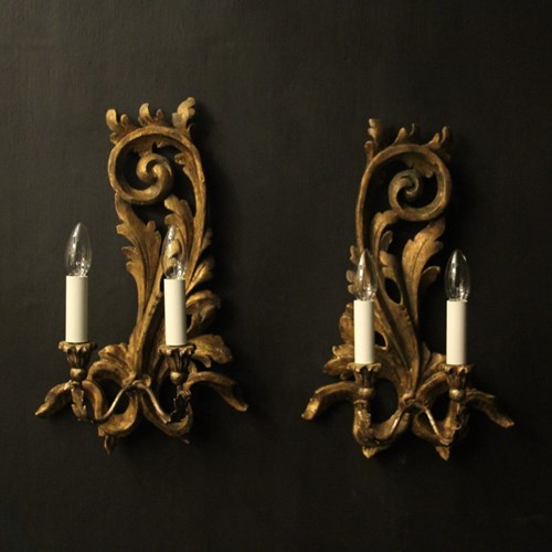 Italian Giltwood Twin Arm Antique Wall Lights