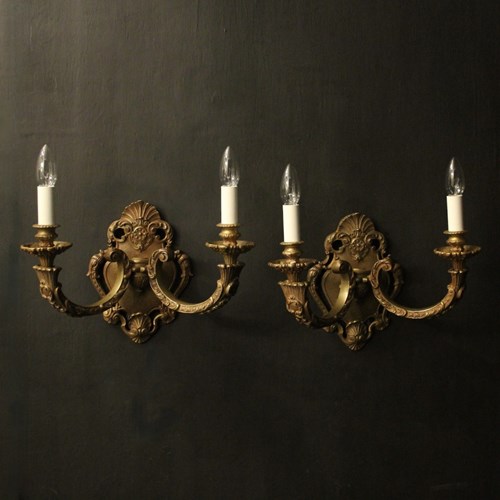 French Pair Of Gilded Bronze Antique Wall Lights