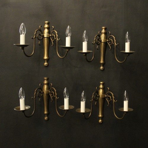 English Set Of 4 Brass Antique Wall Lights