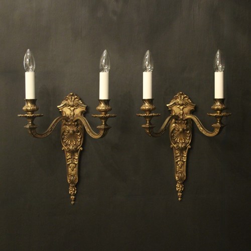 French Pair Of Bronze Antique Wall Sconces
