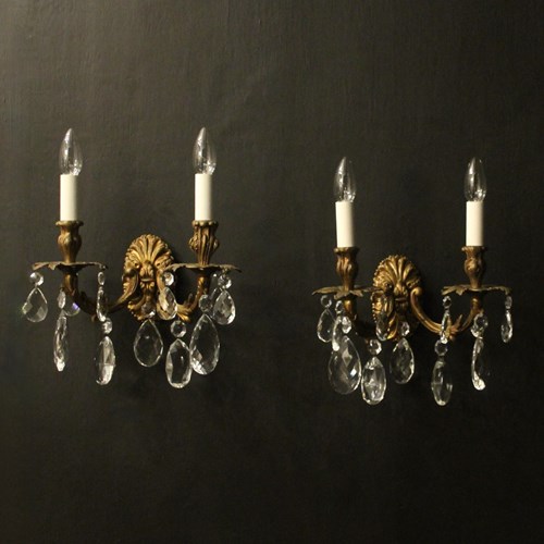 French Pair Twin Arm Antique Wall Lights