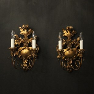 French Pair Giltwood Antique Wall L...