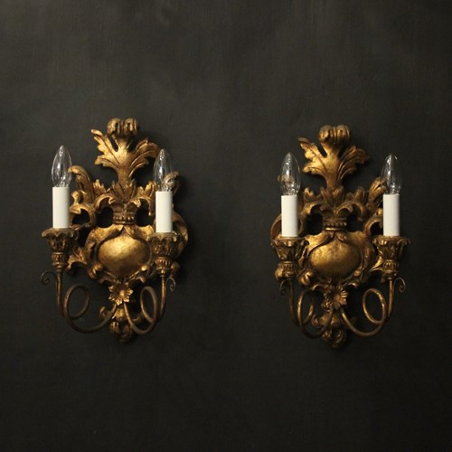 French Pair Giltwood Antique Wall Lights