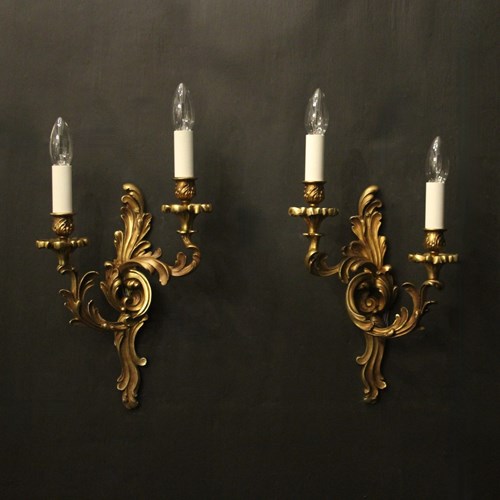 French Pair Of Gilded Bronze Antique Wall Lights