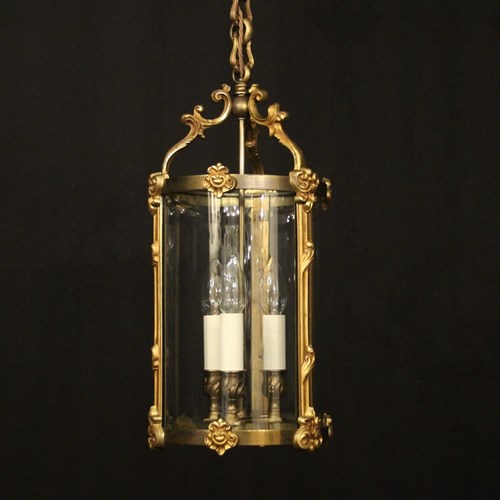 French Gilded Bronze Antique Hall Lantern