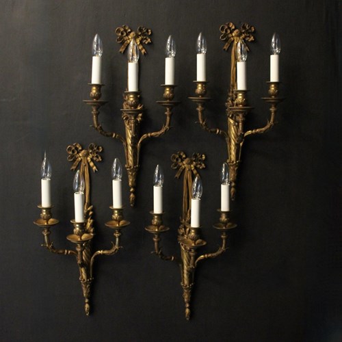 French Set Of 4 Bronze Antique Wall Sconces