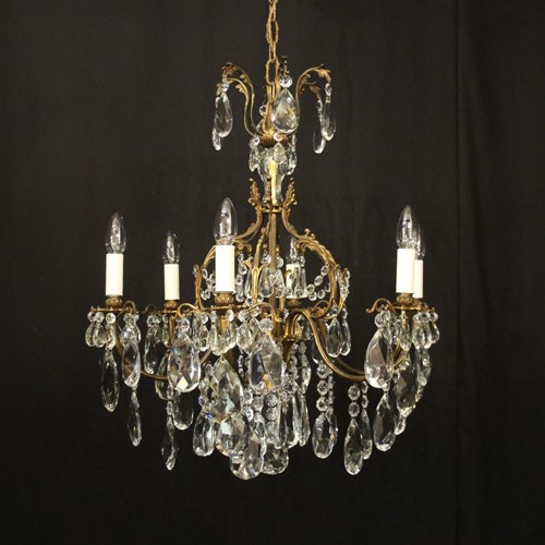French Gilded 6 Light Antique Chandelier