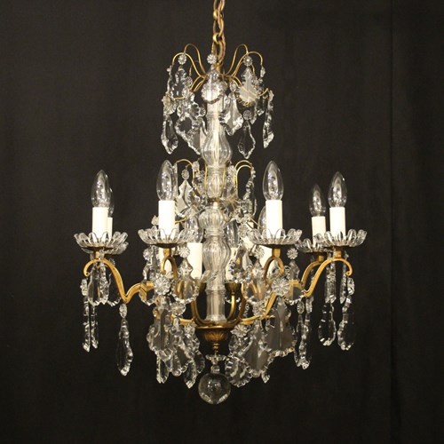 French Gilded Brass 12 Light Antique Chandelier