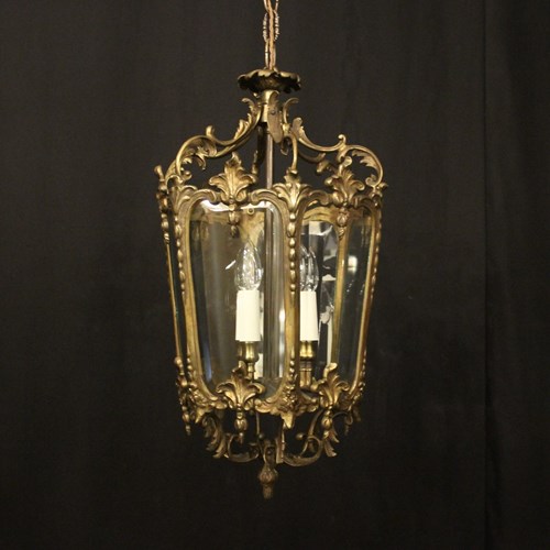 French Bronze Triple Light Hall Antique Lantern
