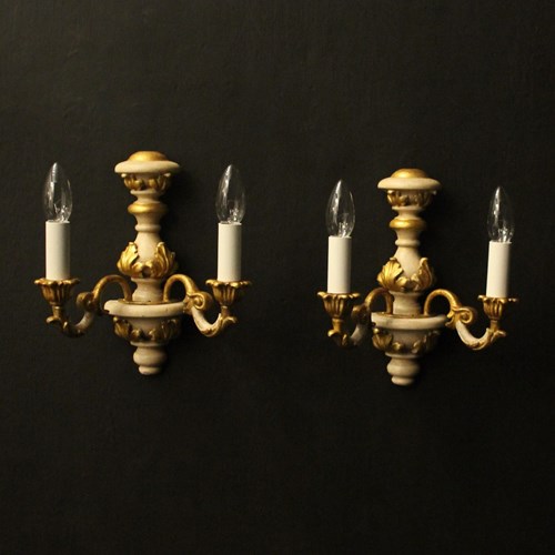 Italian Pair Of Polychrome Twin Arm Wall Lights
