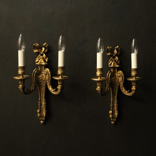 English Pair Of Bronze Antique Wall Sconces