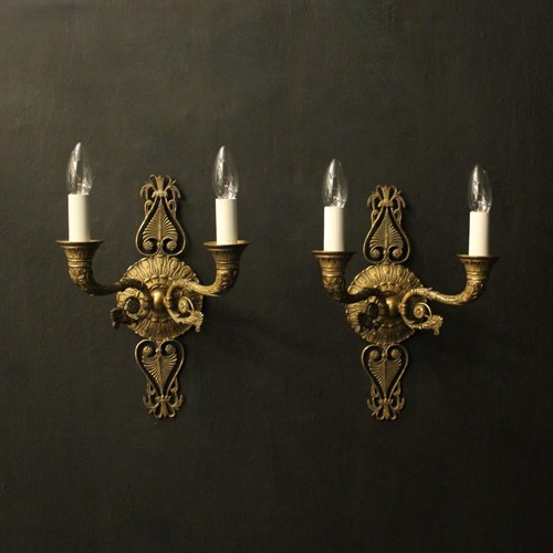 French Pair Bronze Empire Antique Wall Lights