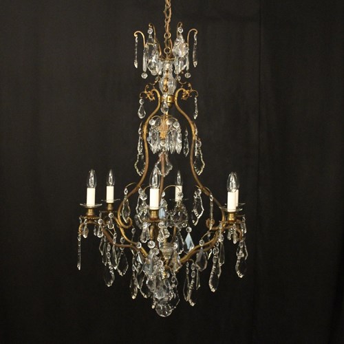 French Gilded 7 Light Antique Crystal Chandelier