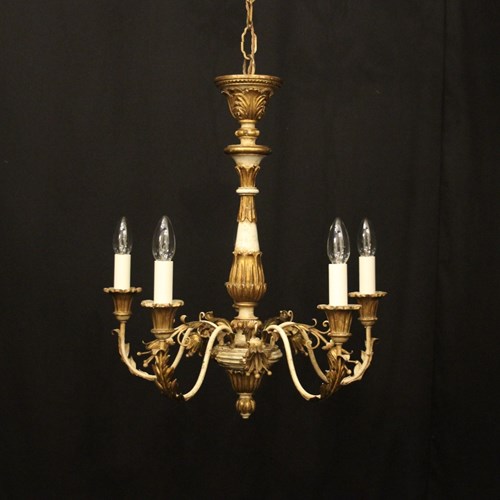 French 6 Light Giltwood Antique Chandelier