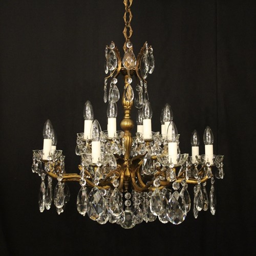 French Gilded & Crystal 16 Light Antique Chandelier