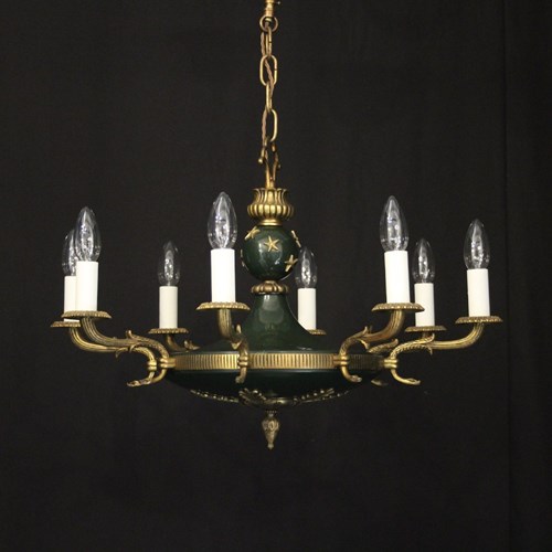 French Empire Gilded Brass 8 Light Chandelier