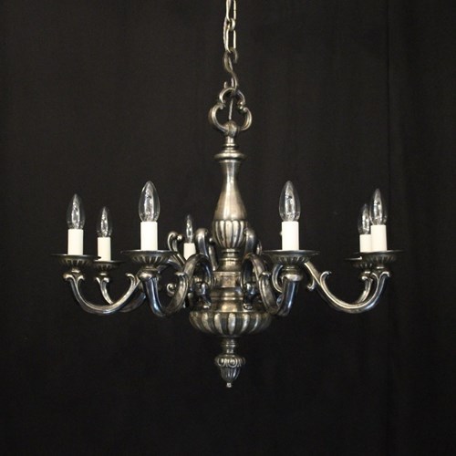 French Silver Gilded Brass 8 Light Chandelier