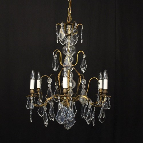 French Gilded Brass 6 Light Antique Chandelier