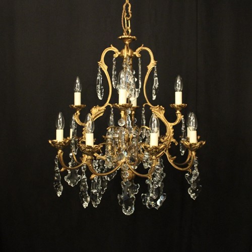 French Gilded 12 Light Antique Crystal Chandelier