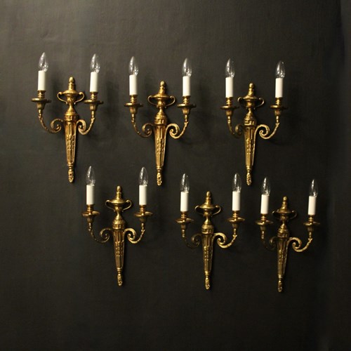 French Set Of 6 Gilded Twin Arm Wall Lights