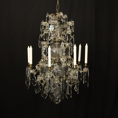 French Gilded Crystal Candle Antique Chandelier