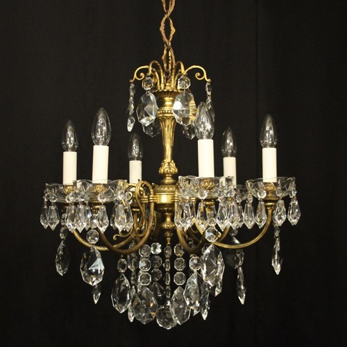 French Gilded Bronze 6 Light Antique Chandelier